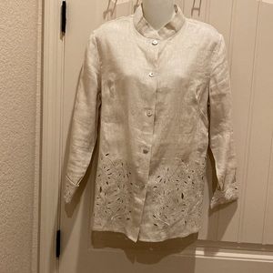 Irish Linen Women’s Size S Shirt Jacket Katherine Kelly Button Up Cutout Accents